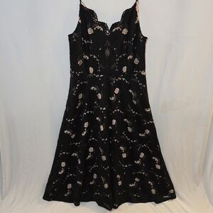 Anthropologie Moulinette Soueurs Black Lace Tea Length Cocktail Dress, sz 16